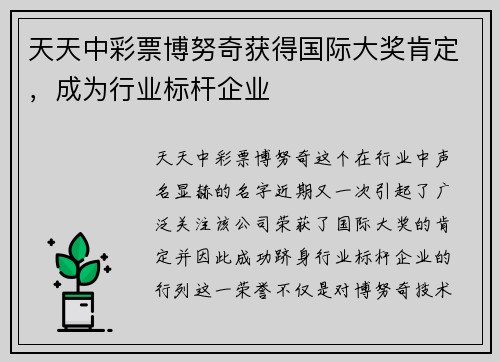 天天中彩票博努奇获得国际大奖肯定，成为行业标杆企业